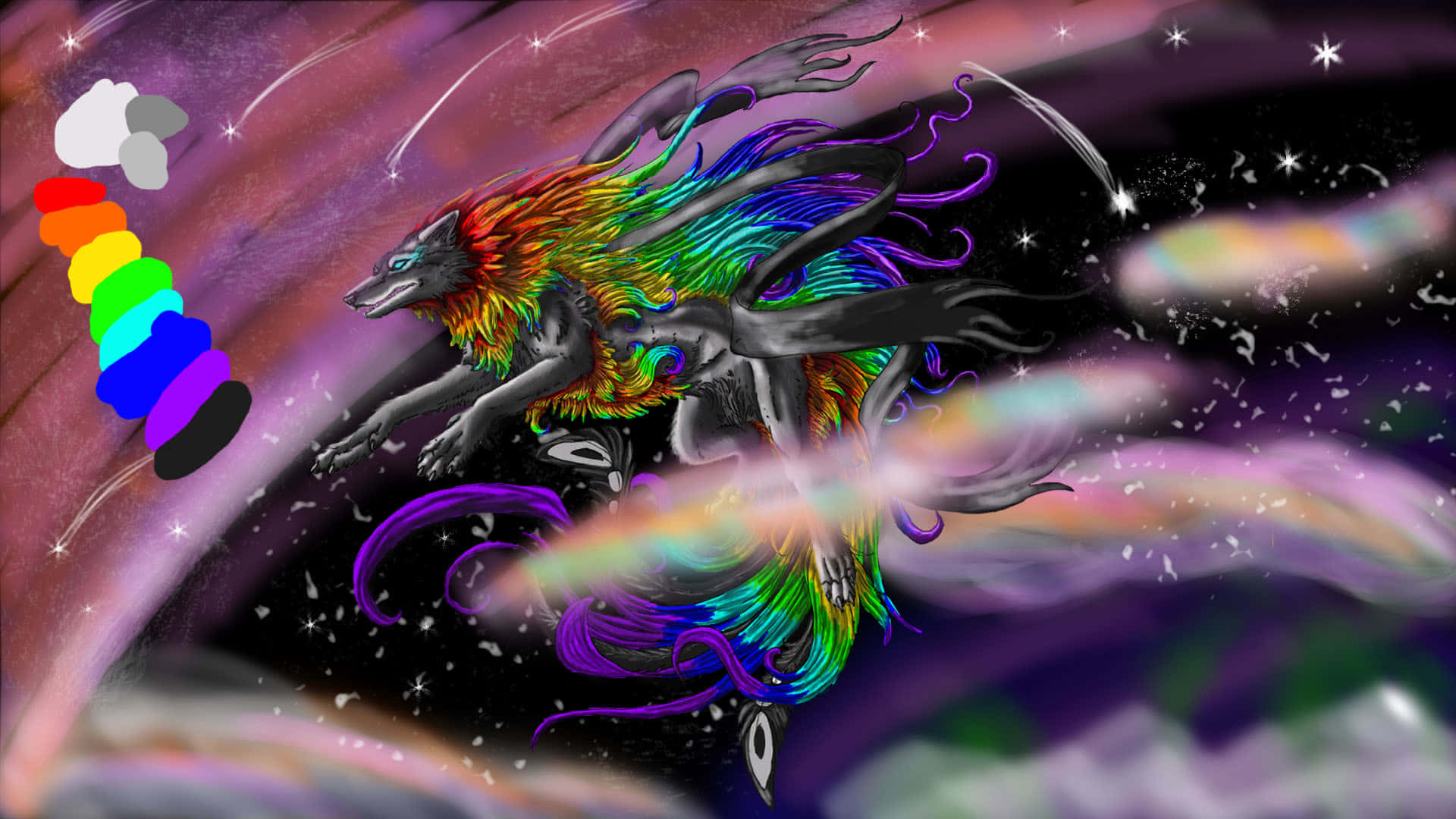 Rainbow Wolf In Space Wallpaper