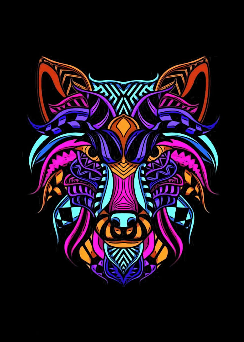 Rainbow Wolf With Patterns Wallpaper