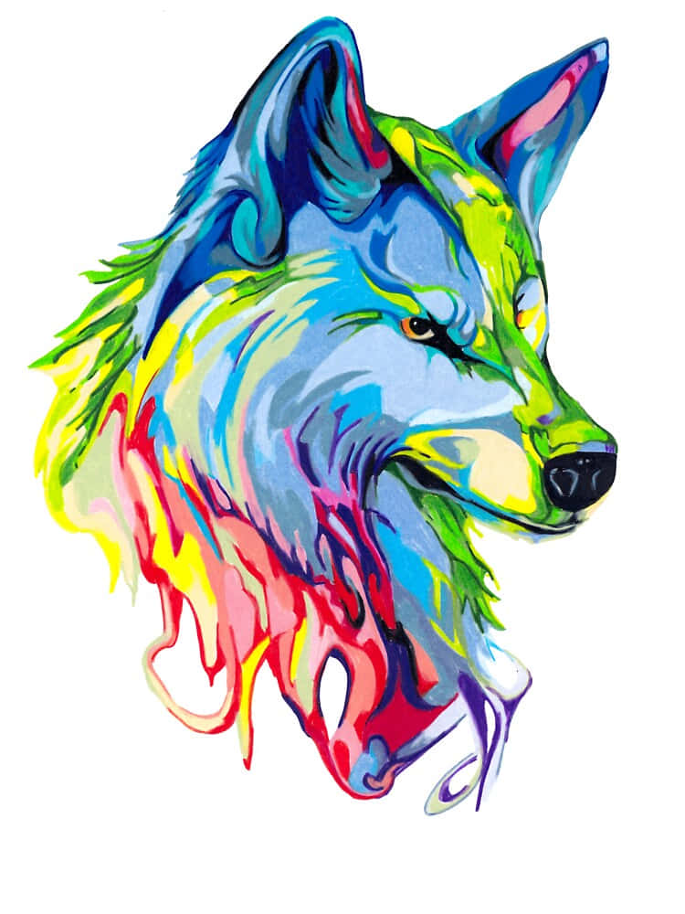 Arteminimalista De Un Lobo Arcoíris. Fondo de pantalla