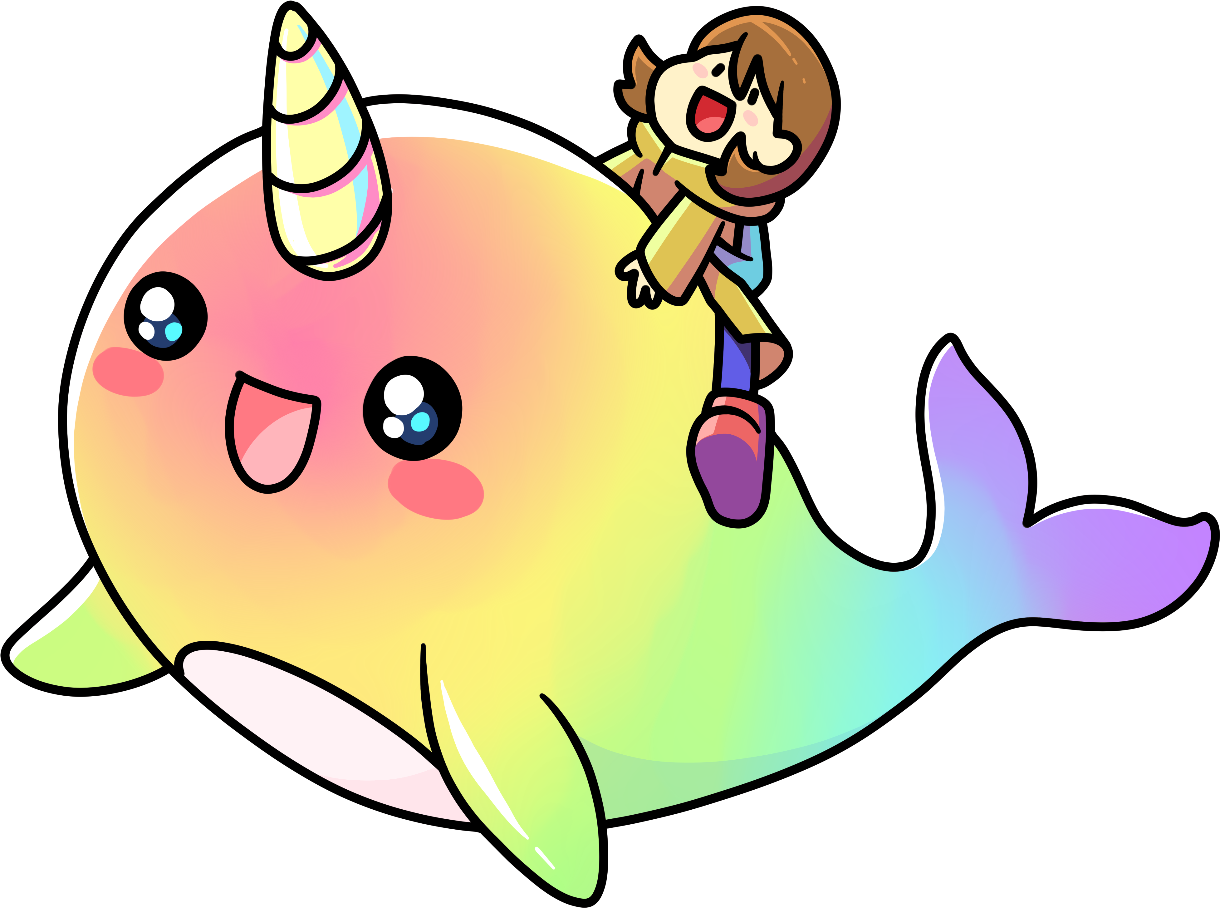 Rainbow_ Whale_ Unicorn_with_ Happy_ Child.png PNG