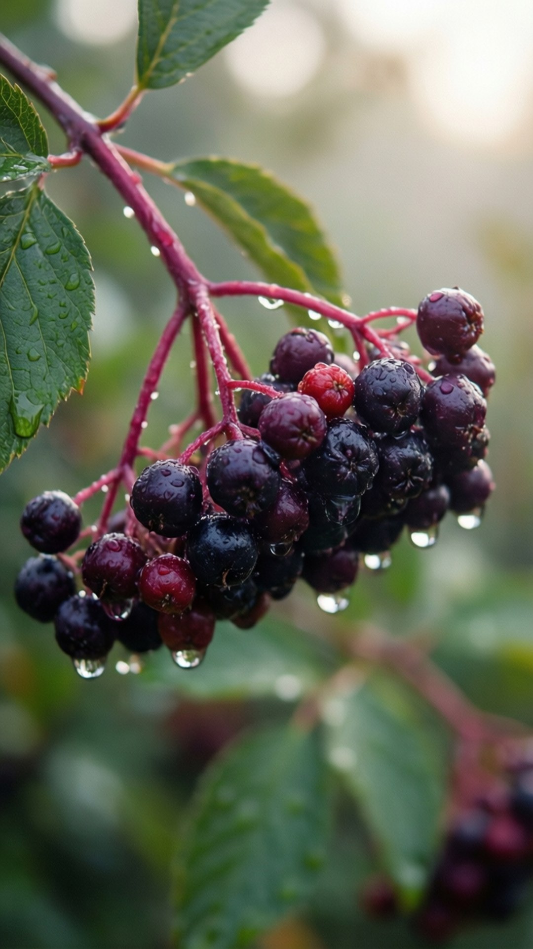 Regentropfen Holunderbeeren Makro Wallpaper