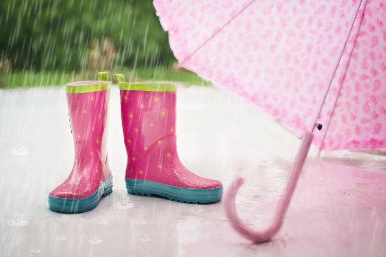 Regn på rosa støvler og paraply scene Wallpaper