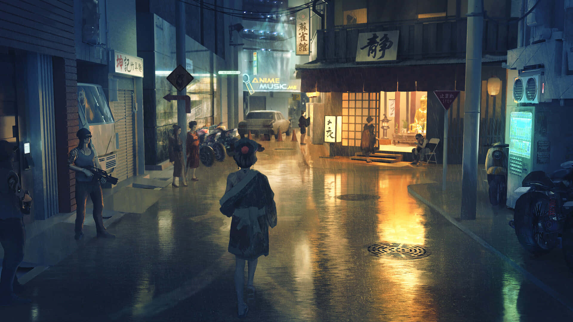 Rainy_ Anime_ Street_ Scene Wallpaper