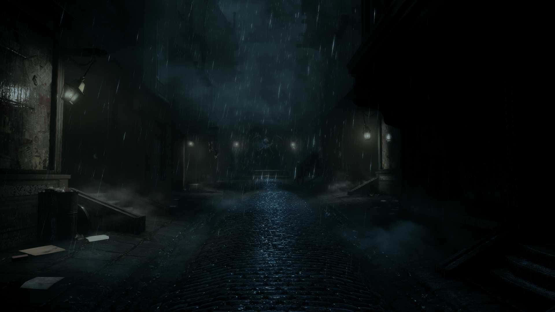 A Dark Street With A Lot Of People And A Lot Of Rain