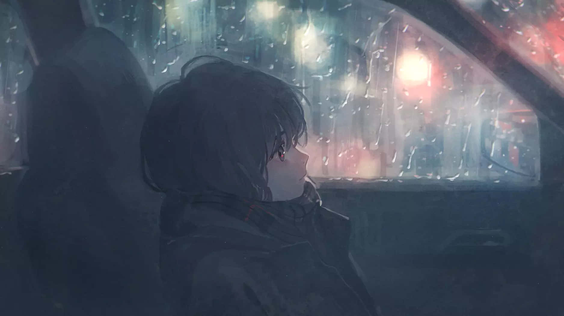 Rainy_ Car_ Ride_with_ Sad_ Anime_ Character Wallpaper