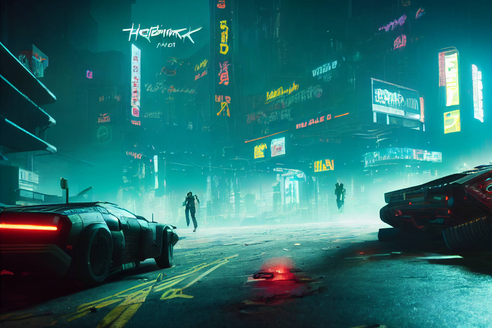 Rainy City Cyberpunk Desktop Wallpaper