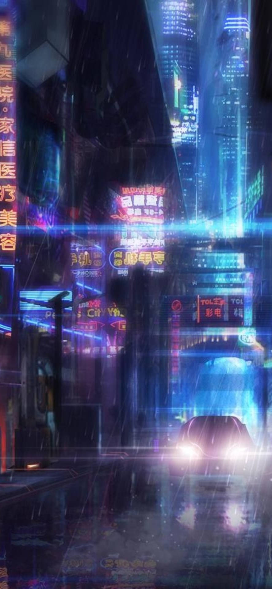 Download Greenish City Cyberpunk iPhone X Wallpaper