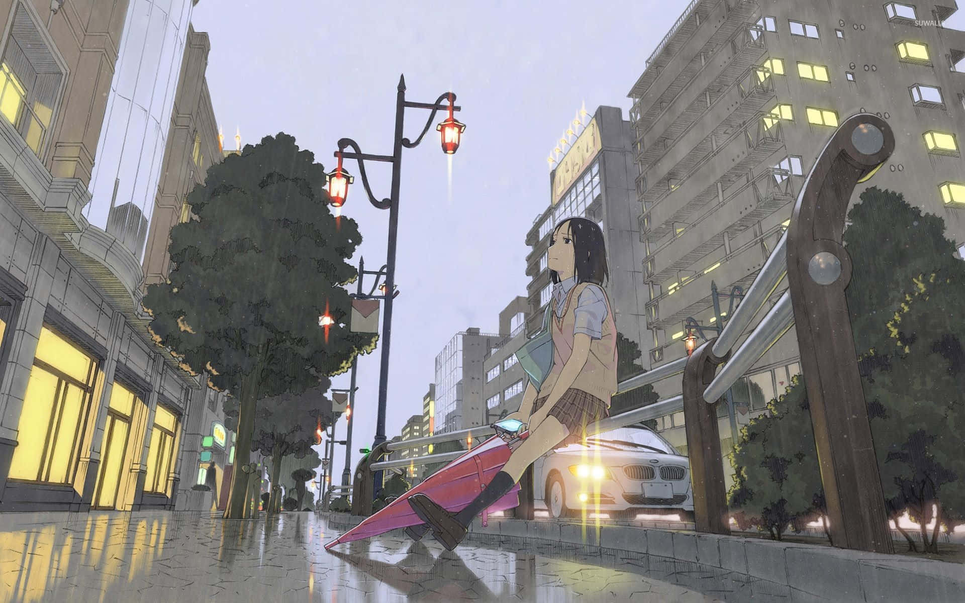 Rainy_ Cityscape_with_ Lonely_ Girl_ Anime_ Art Wallpaper