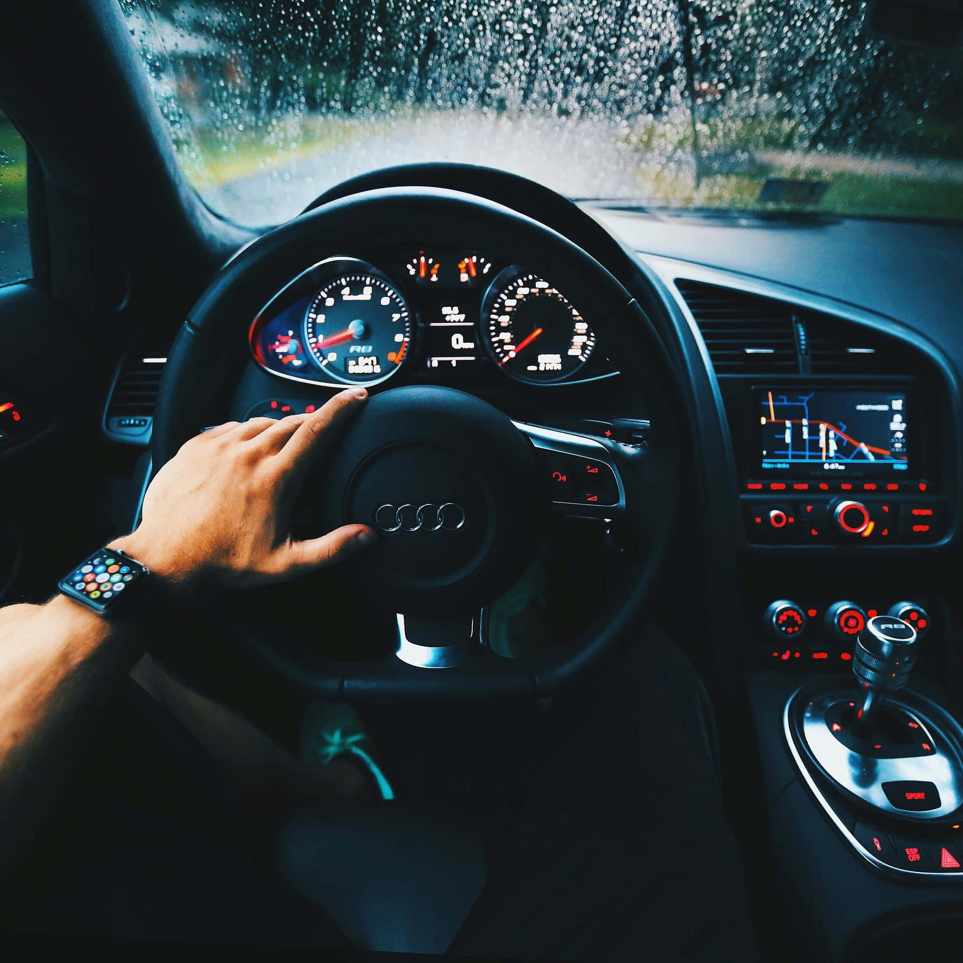 Rainy Day Audi Drive Wallpaper