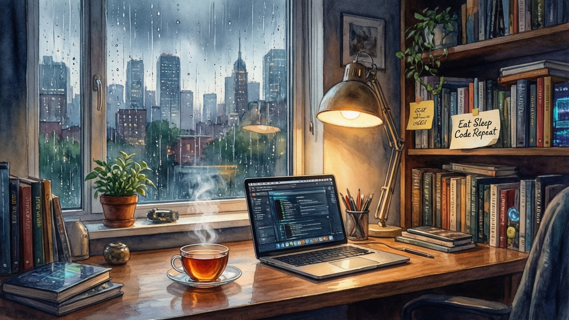Rainy Day Coder Wallpaper