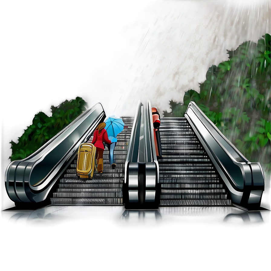 Rainy Day Escalator Scene Png Pgv PNG