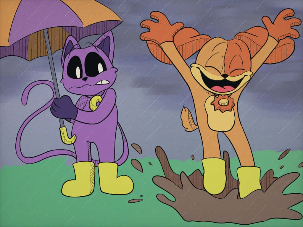 Rainy Day Friends Cartoon Wallpaper