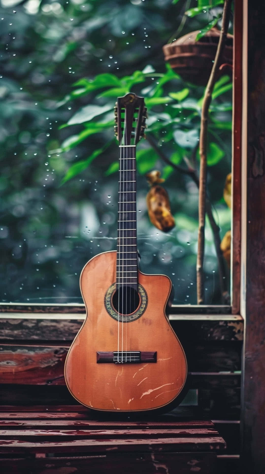 Rainy Day Guitar Melancholy Wallpaper