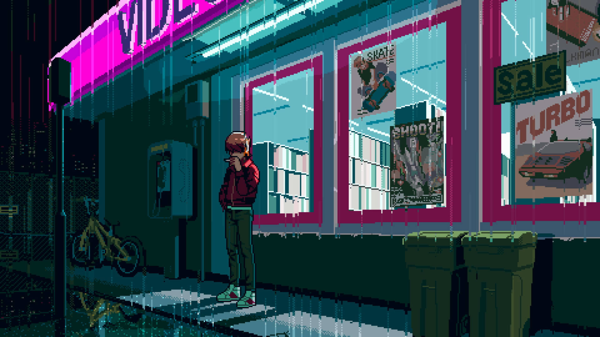 Rainy Day In Aesthetic Pixel Art Wallpaper