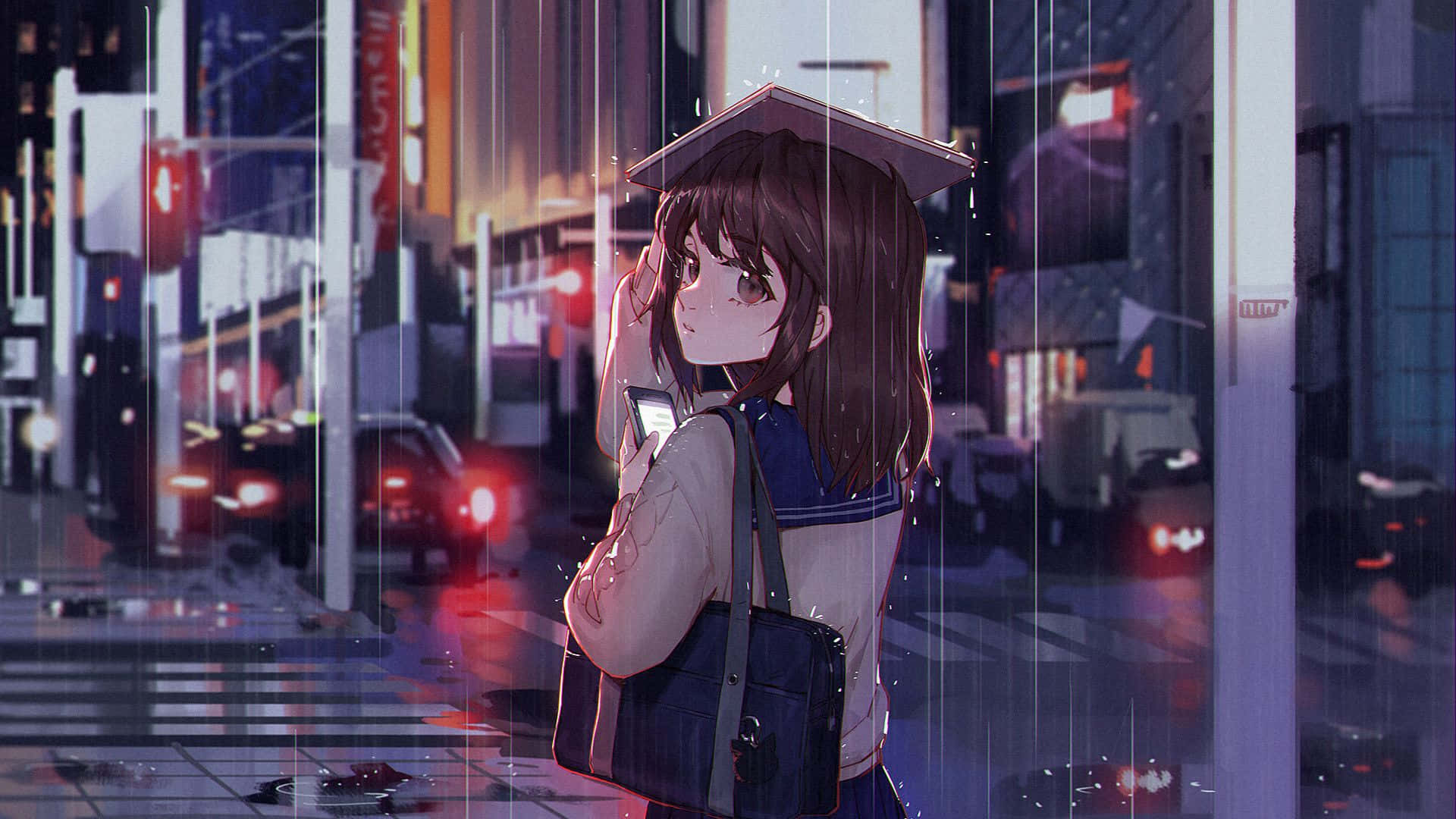 Anime Girl In The City While On A Rainy Day Picture