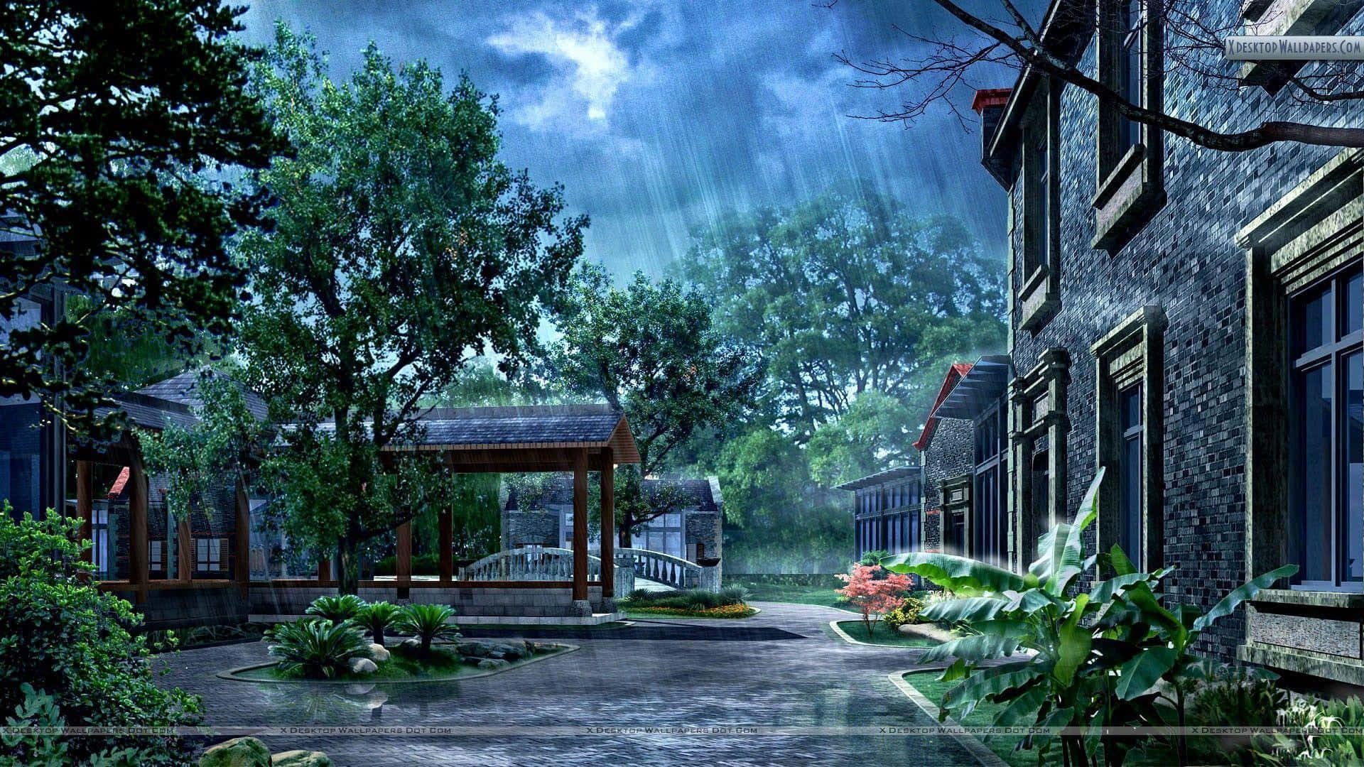 Fancy House Garden During Rainy Day Picture