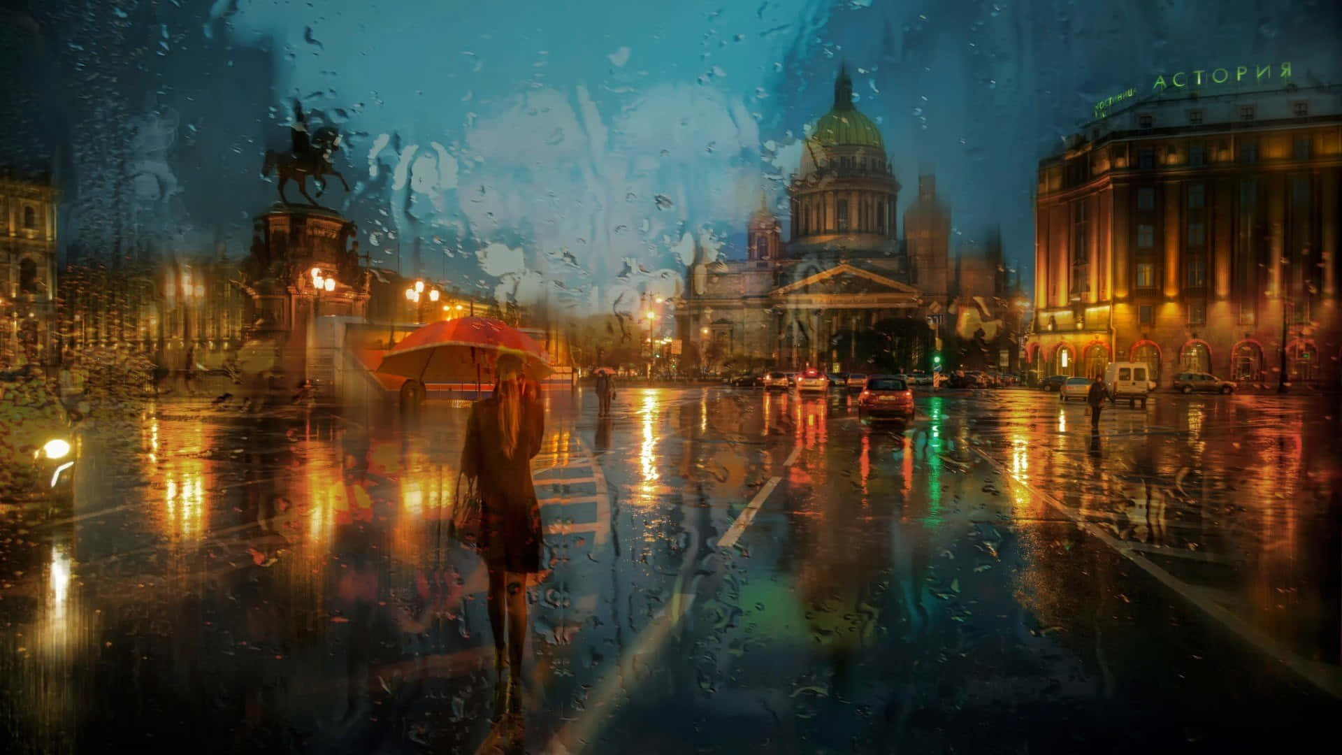 Painting Of City On A Rainy Day Picture