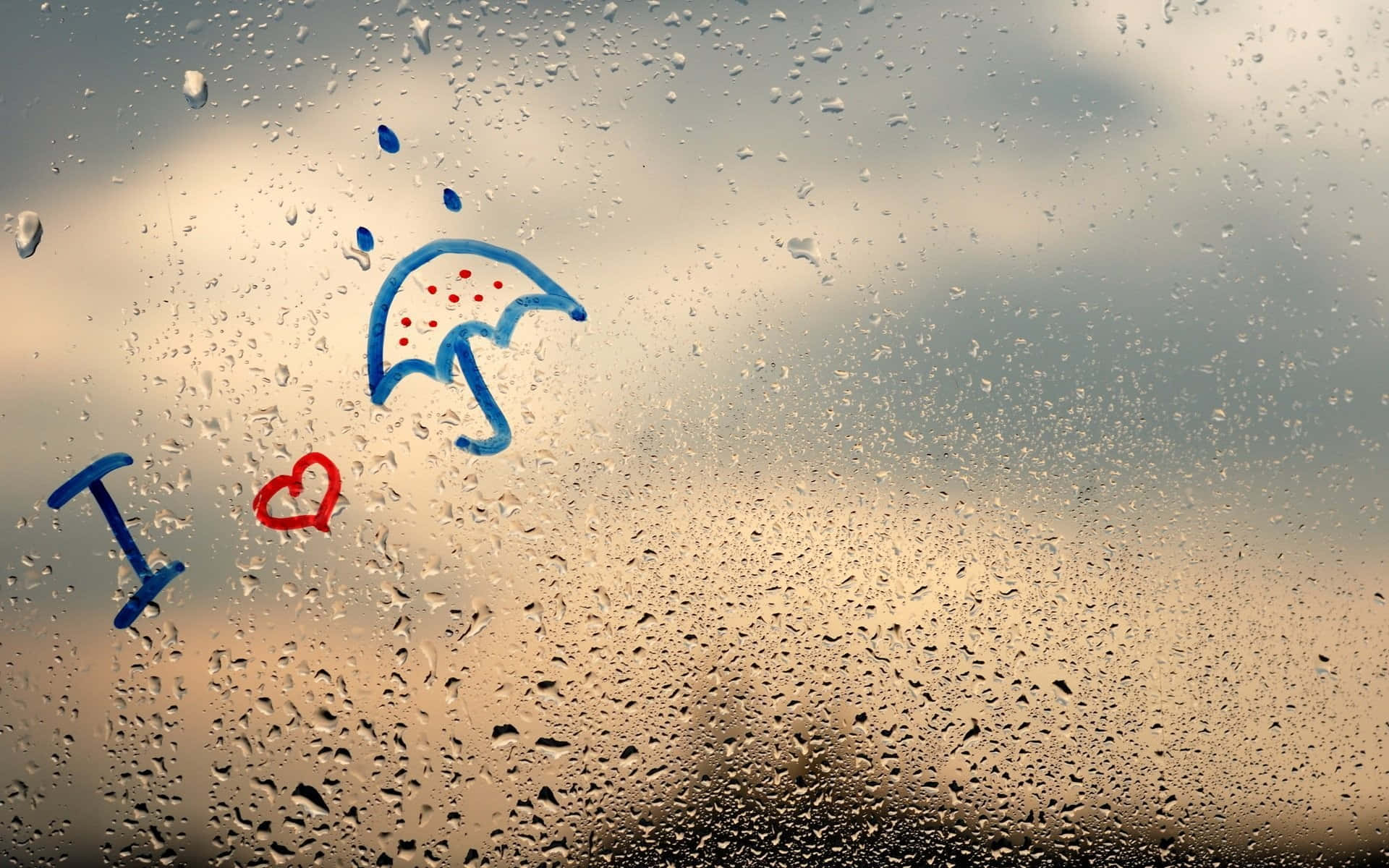 Cute Drawing On Window On A Rainy Day Picture
