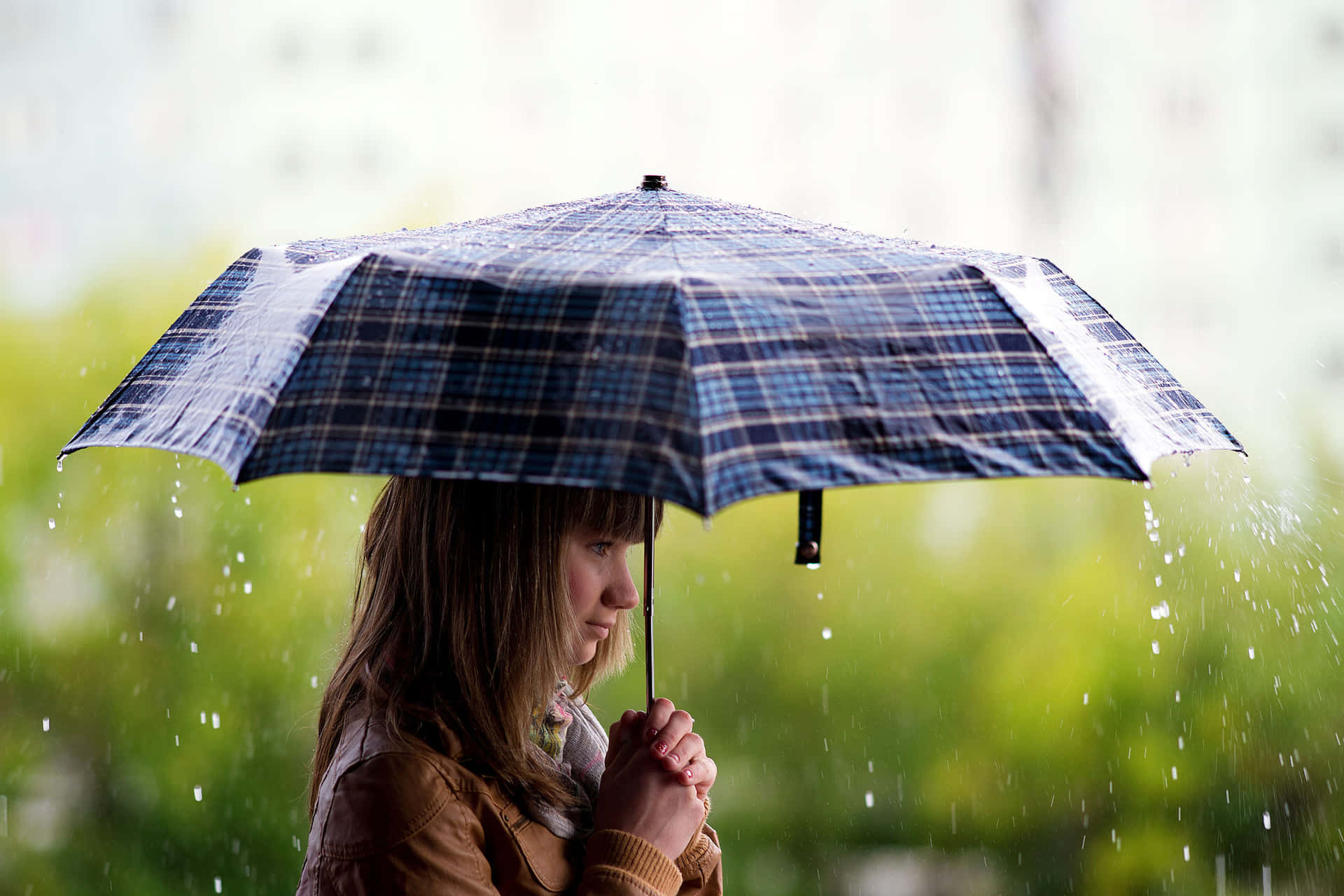 Kvindemed Paraply På En Regnfuld Dag Billede