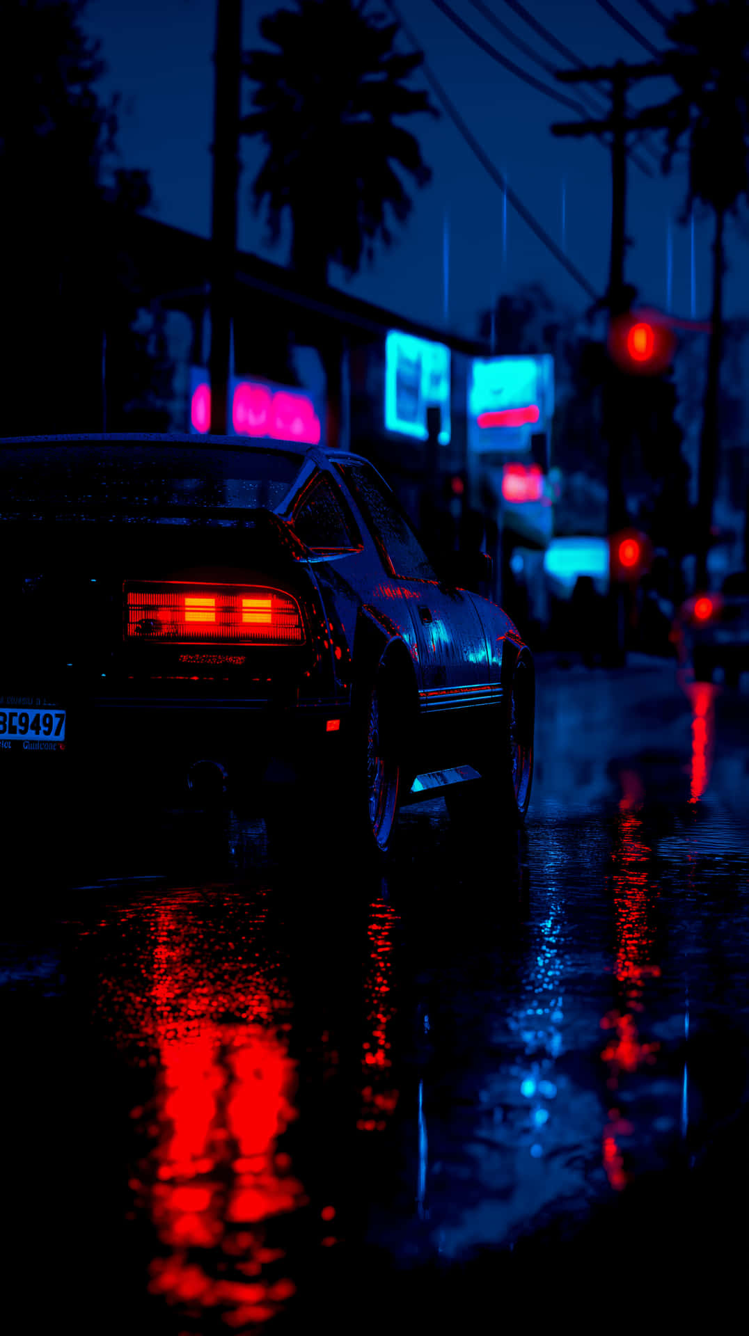 Rainy Neon Drive Wallpaper