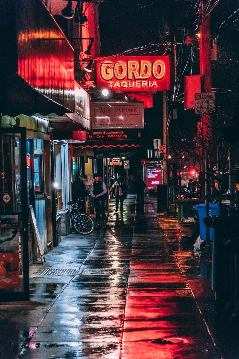 Rainy Night Reflections City Street Wallpaper