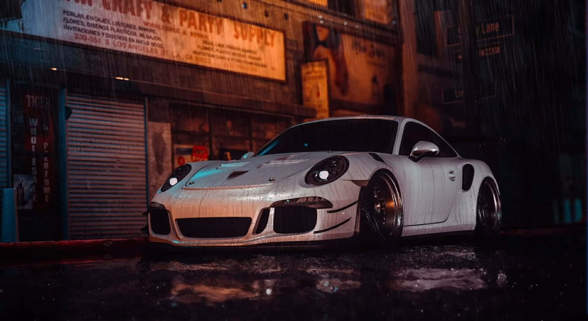 Rainy Night Sports Car Wallpaper