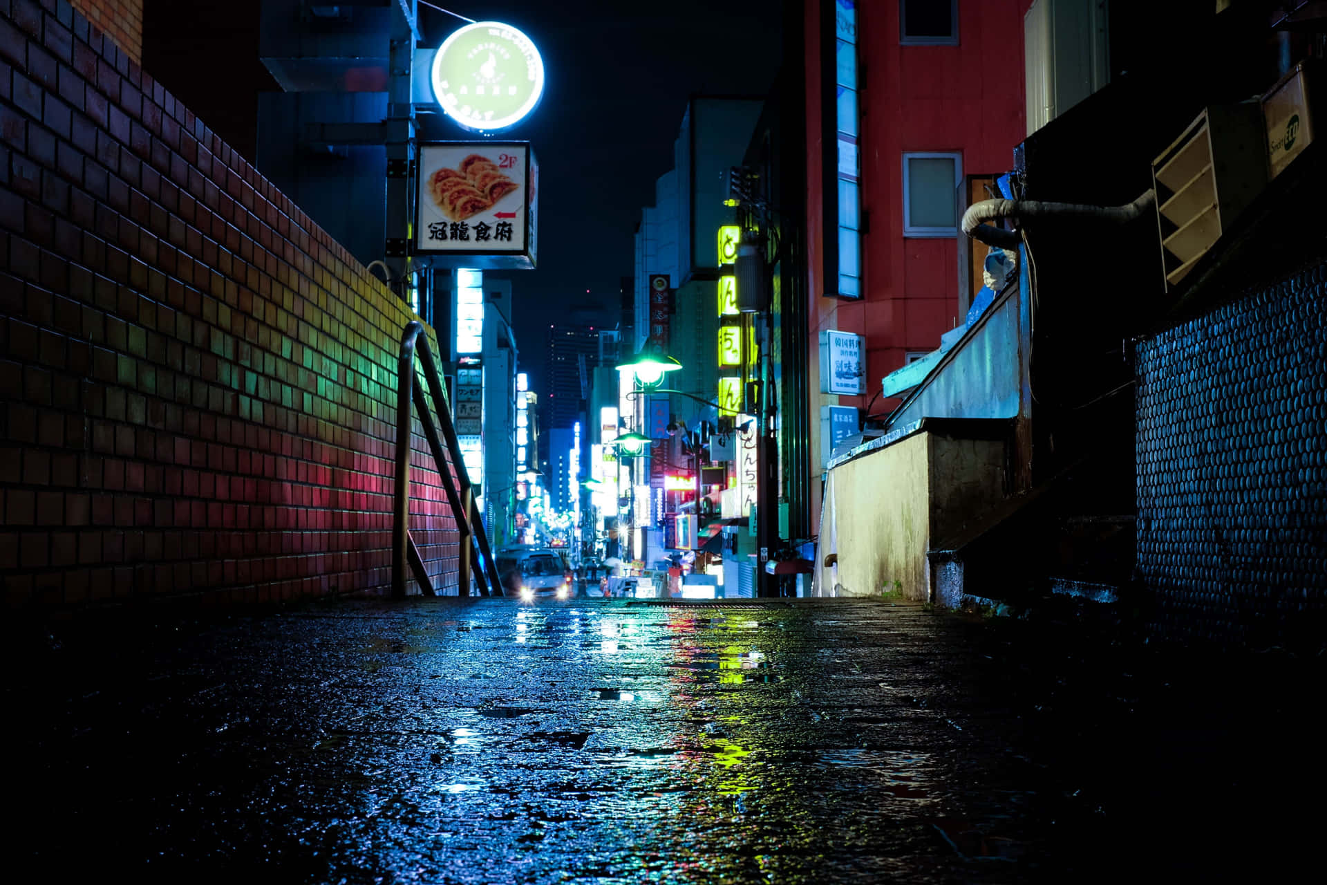 Regenachtige Nacht In Japanse Stad Steeg Achtergrond