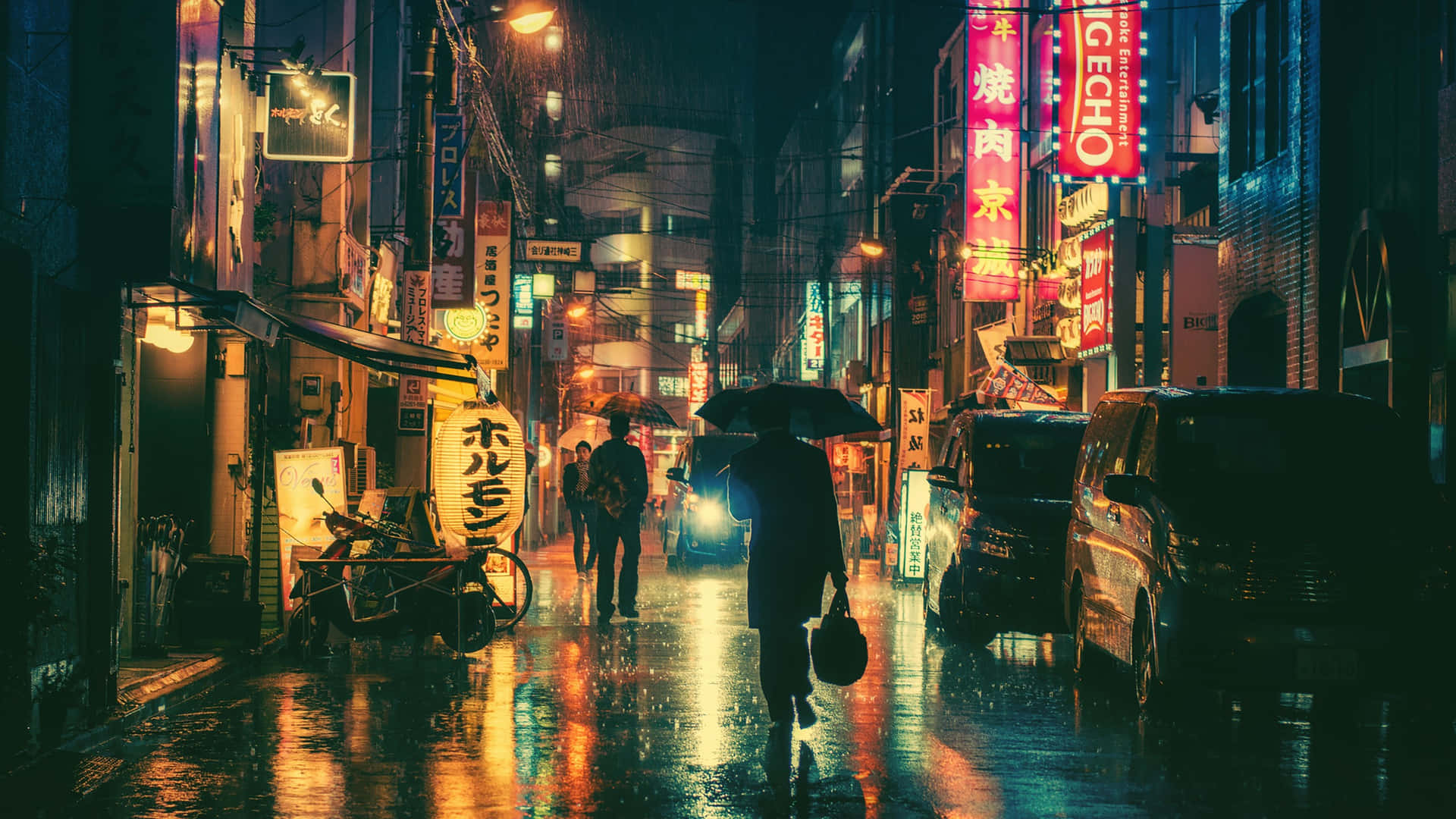 Rainy Nightin Japanese City Wallpaper