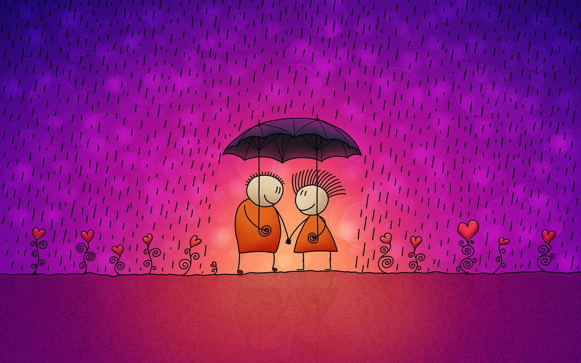 Rainy Purple Love Drawing Wallpaper