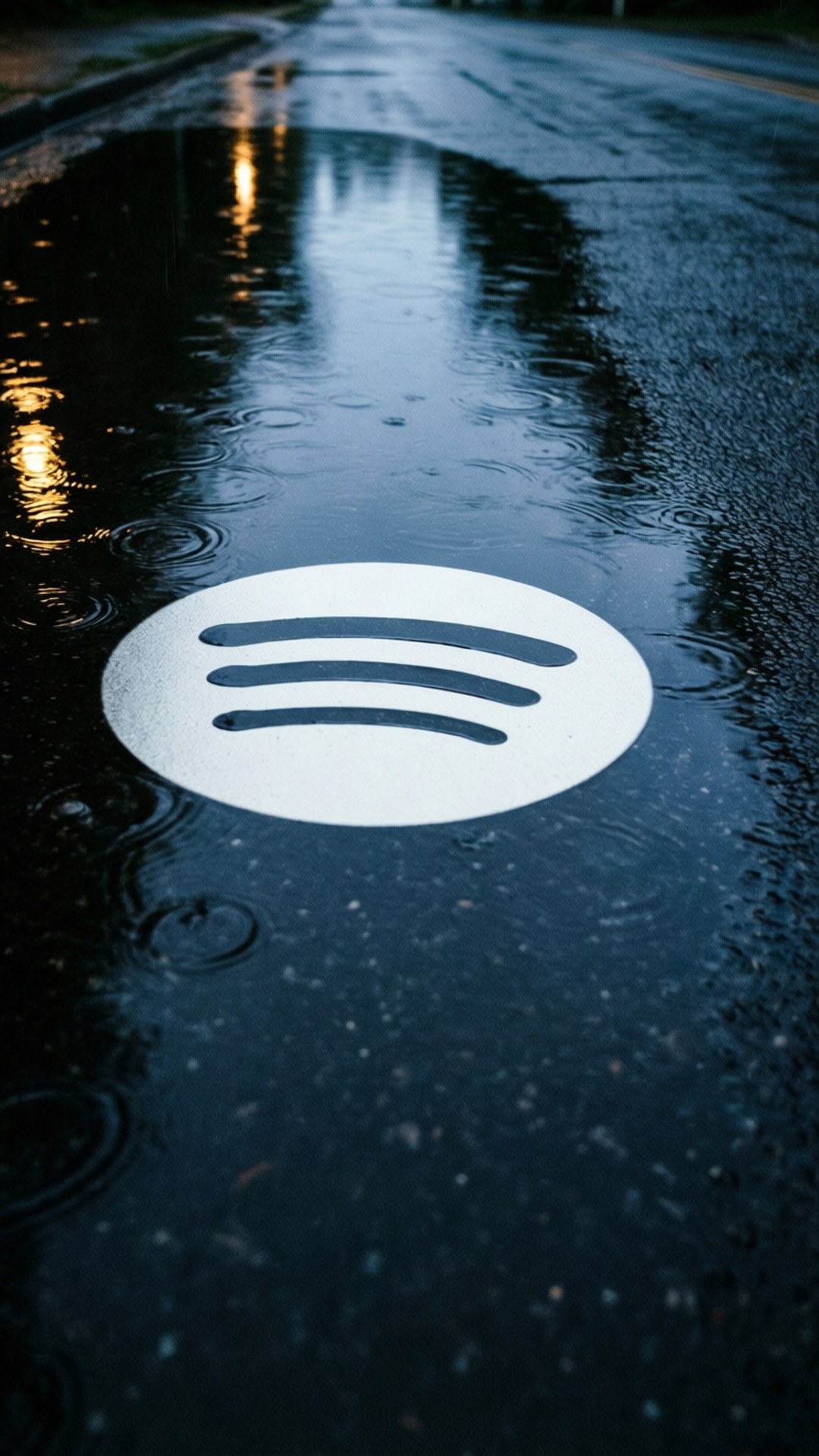 Spotify-logo reflektert i vannpytt om natten.