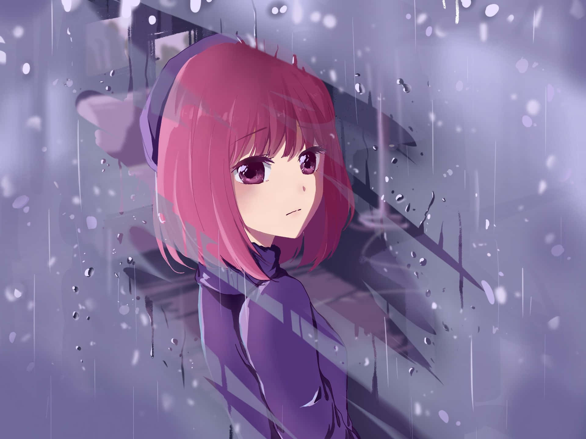 Rainy Reflection Anime Girl Wallpaper