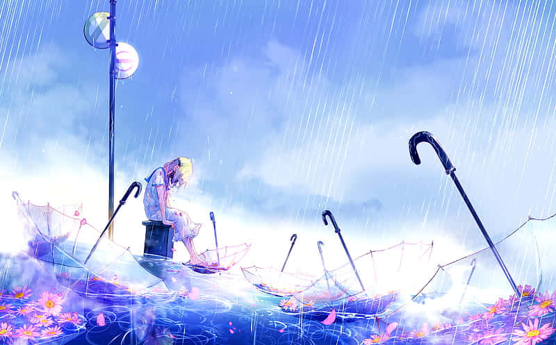 Rainy Reflections Anime Art Wallpaper