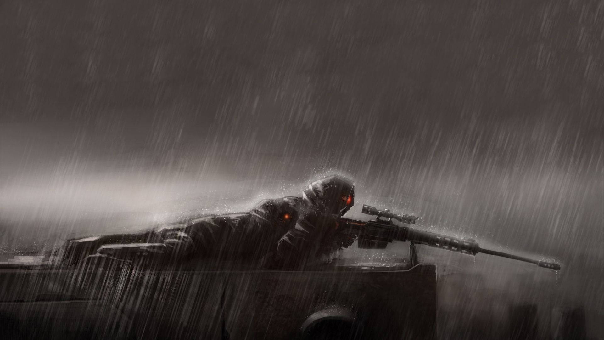 Rainy Sniper Soldier Wallpaper