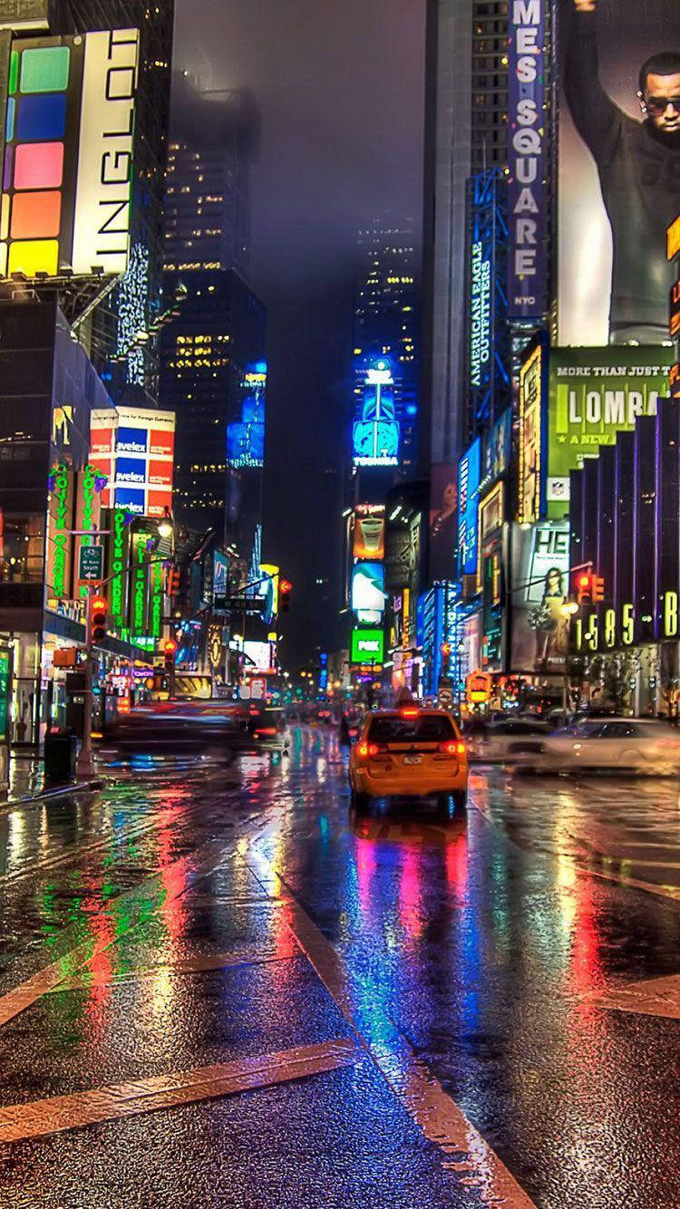 Rainy Times Square New York Night Iphone Wallpaper