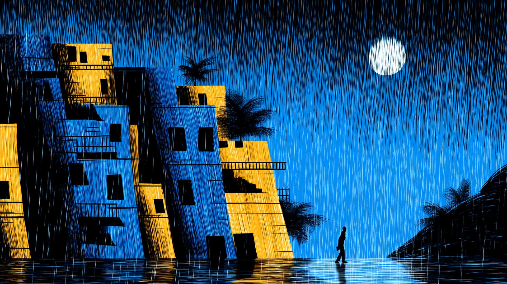 Rainy Urban Glow Wallpaper