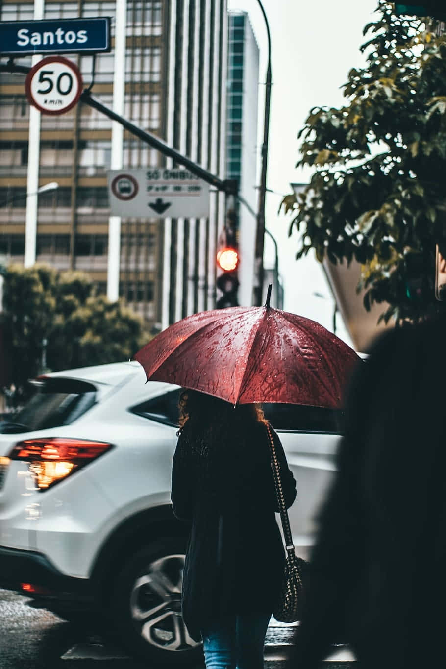 Rainy Urban Scenewith Red Umbrella.jpg Wallpaper