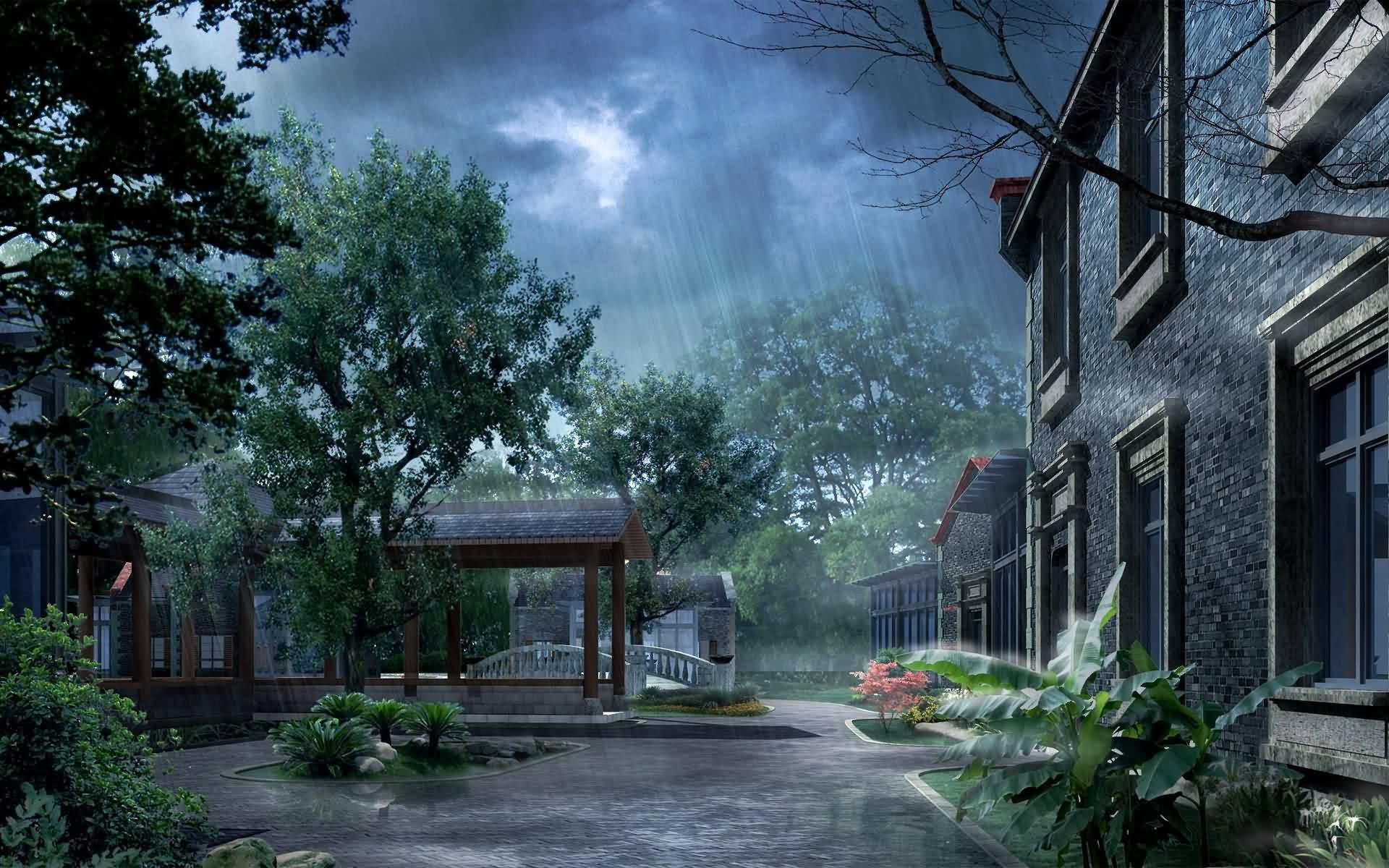 Rainy Weather Landscape Wallpaper