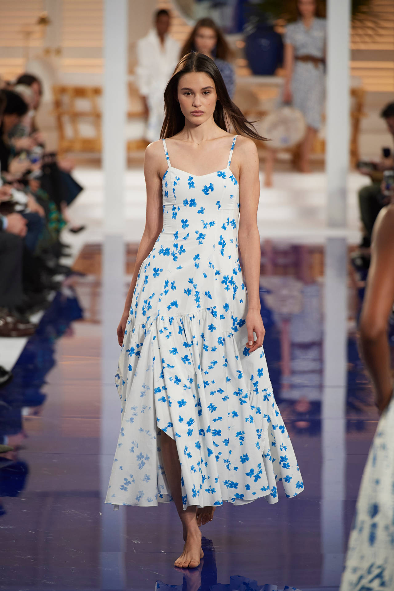 Ralph Lauren Corporation White Dress Blue Flowers Wallpaper