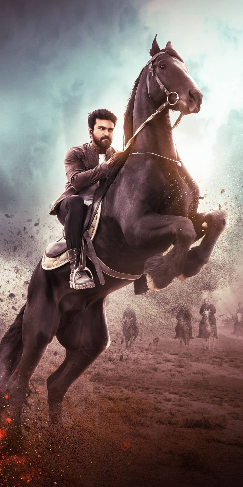 Ram Charan rider en hest gennem havet. Wallpaper