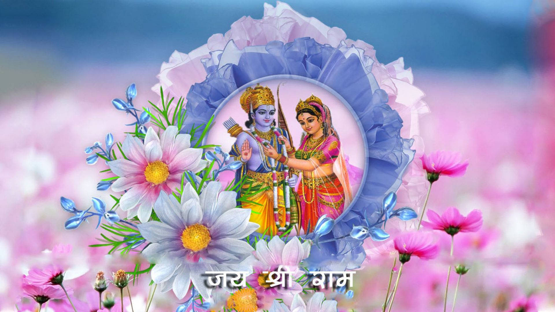 Ram Sita Floral Ribbon Wallpaper