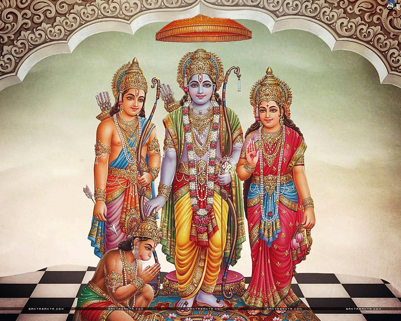 Ram,sita, Laxman E Hanuman São Personagens Da Mitologia Hindu E Podem Ser Usados Como Papel De Parede Em Computadores Ou Celulares. Papel de Parede