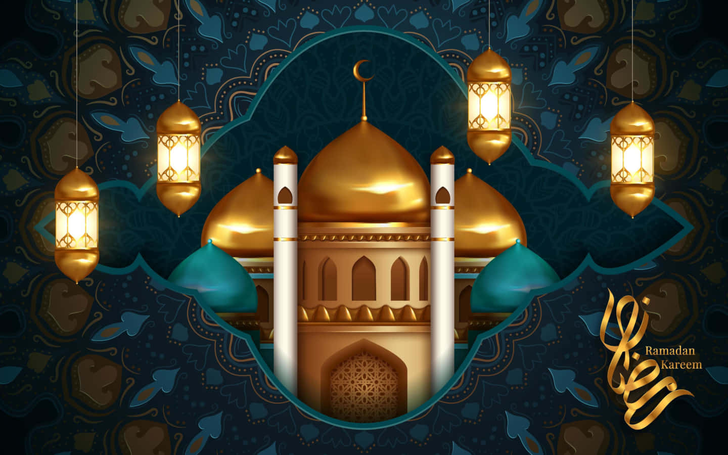 Envacker Moské Med Färgglada Ljusmosaiker Under Ramadan