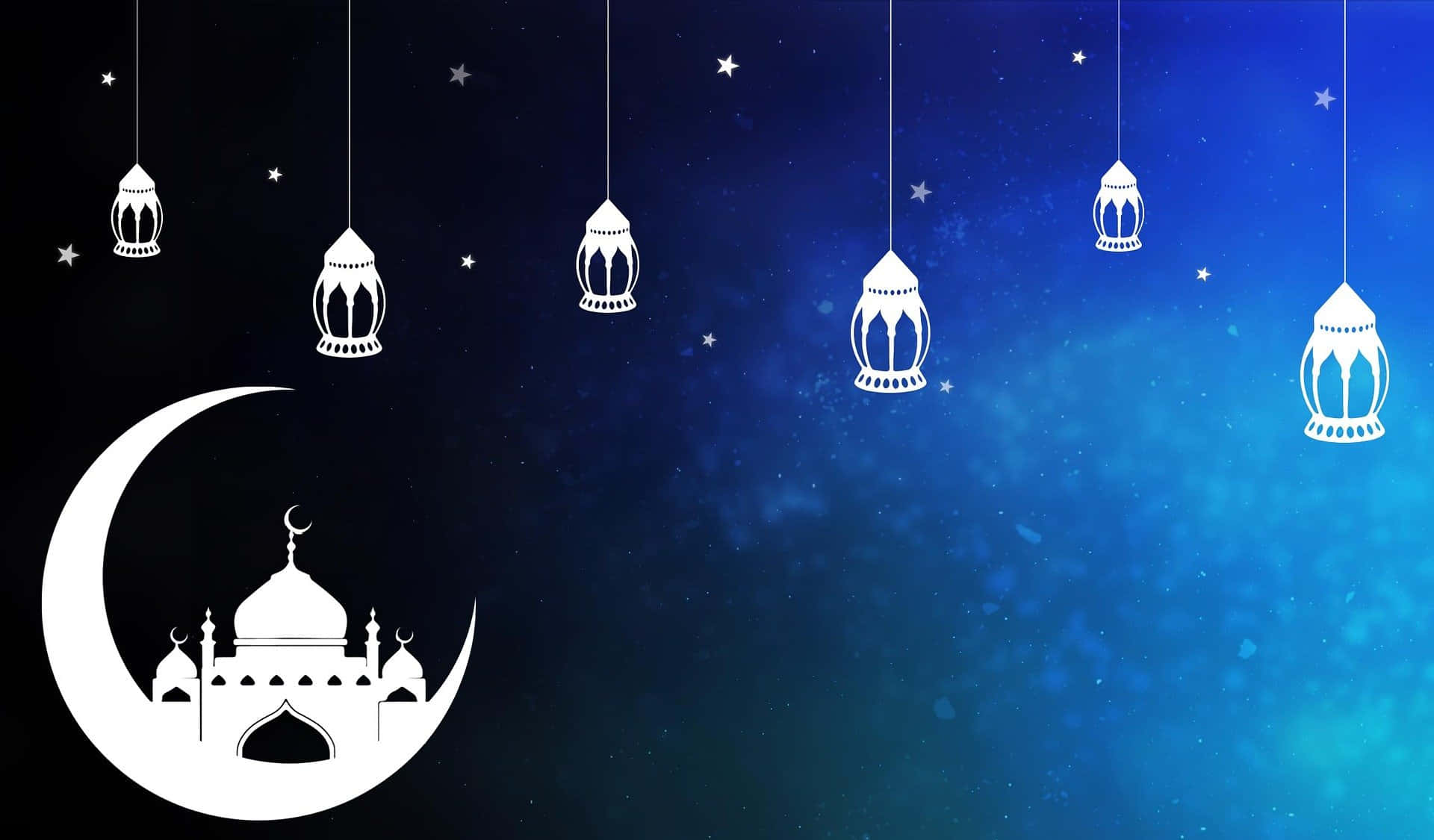 A Blue Background With Lanterns Hanging From It