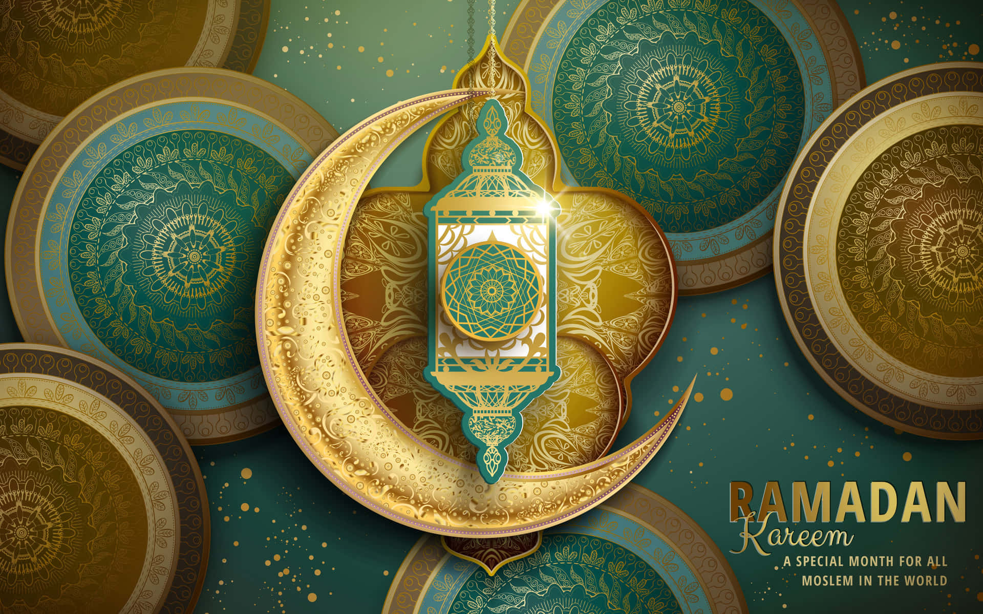 Ramadan Kareem Golden Crescentand Lantern Wallpaper