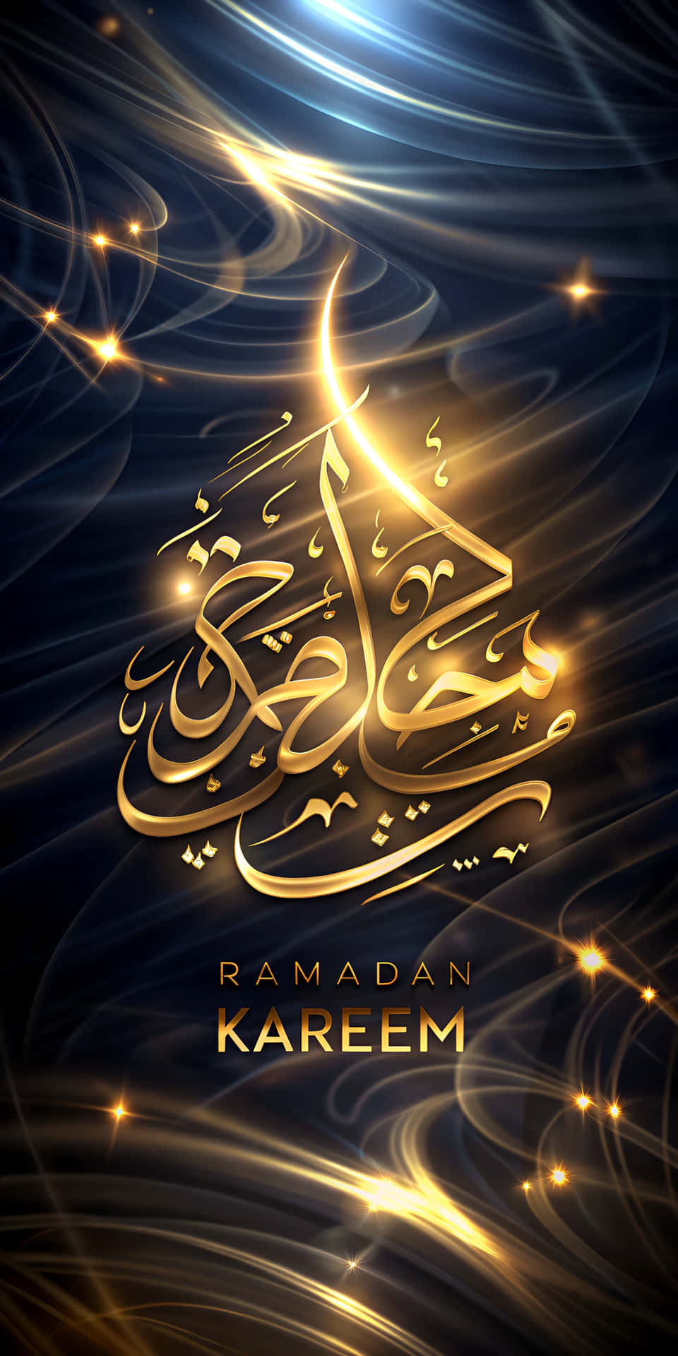 Ramadan Kareem Text In Arabic And English With A Golden Glow On An Elegant Abstract Background Wallpaper