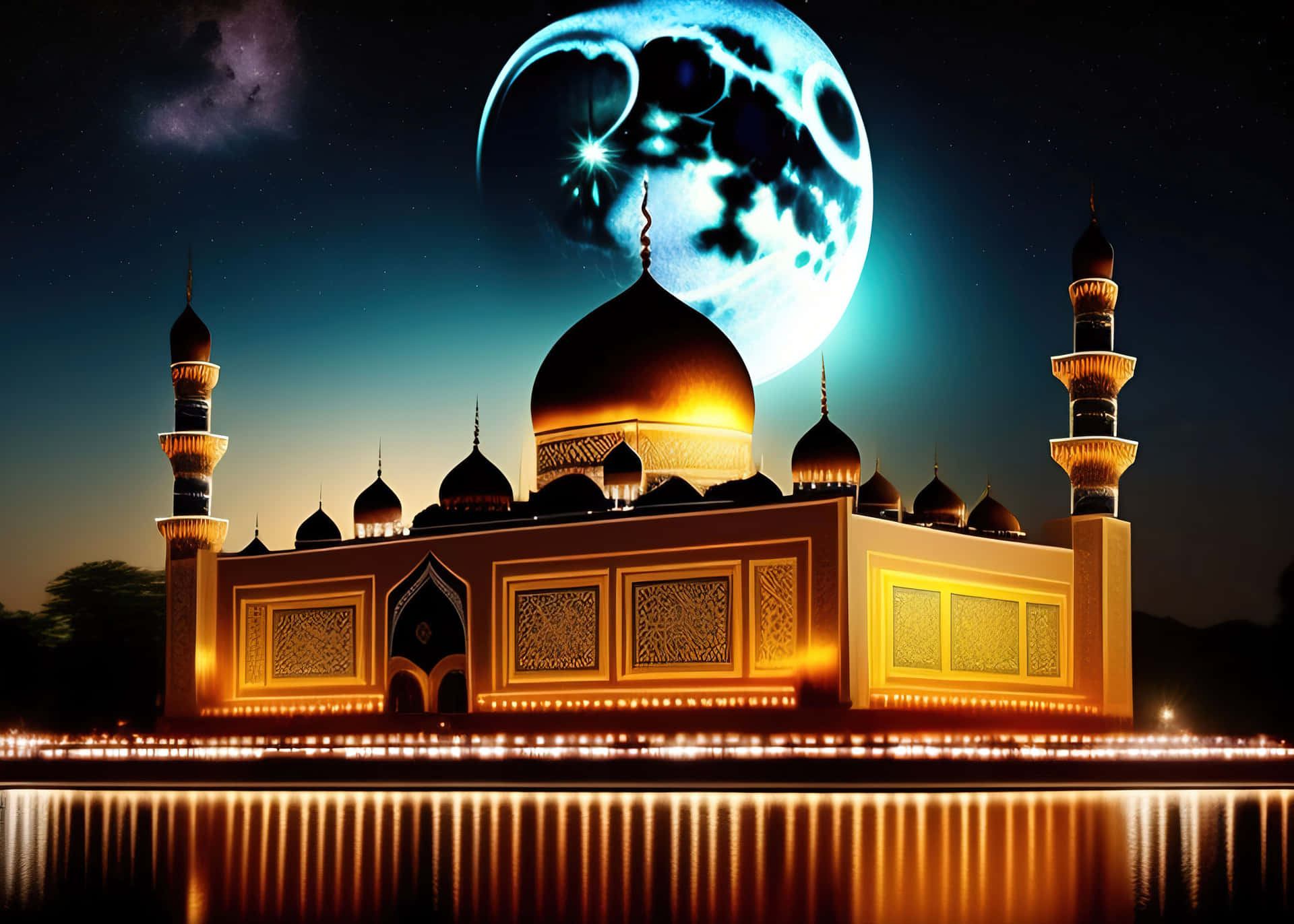 Ramadan Moon Over Mosque Wallpaper
