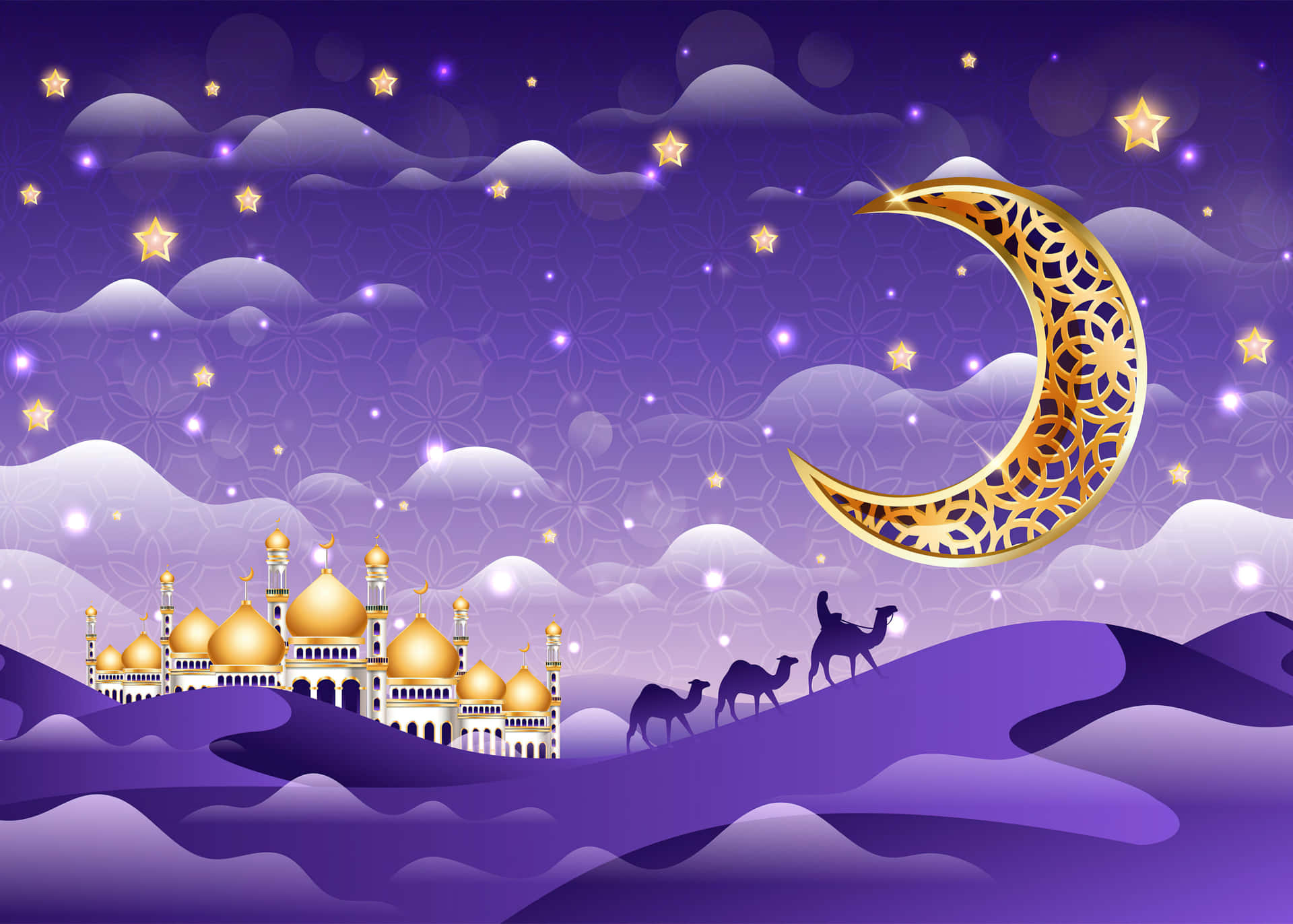 Ramadan Moonand Mosque Illustration Wallpaper