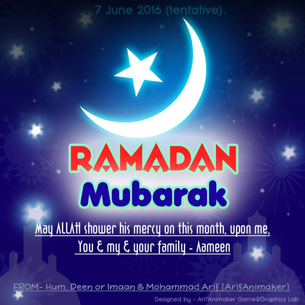 Ramadan Mubarak Stjerne og Måne, Mørkeblå baggrund Wallpaper