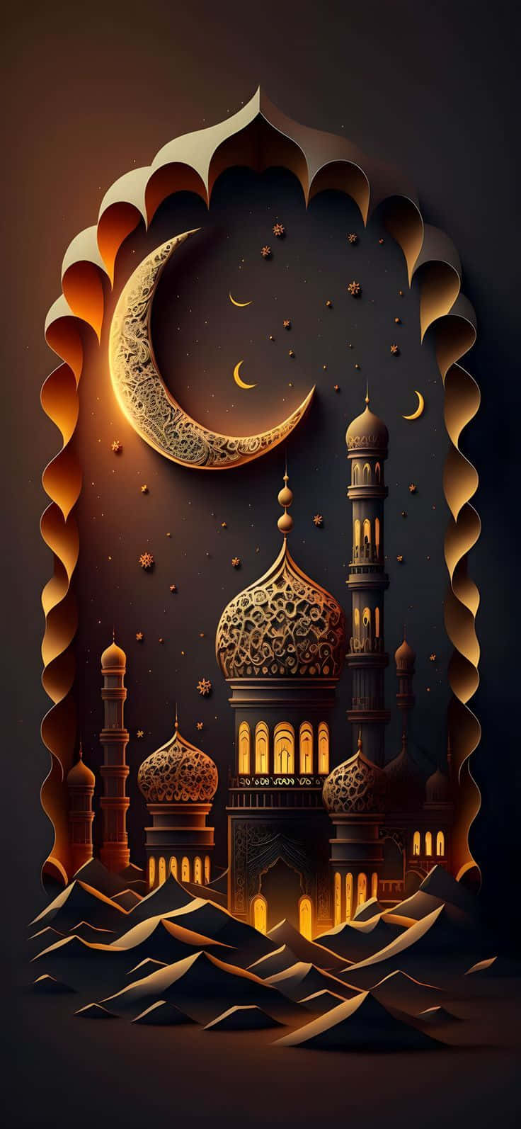 Ramadan Papercut Kunst Moskee En Halve Maan Achtergrond