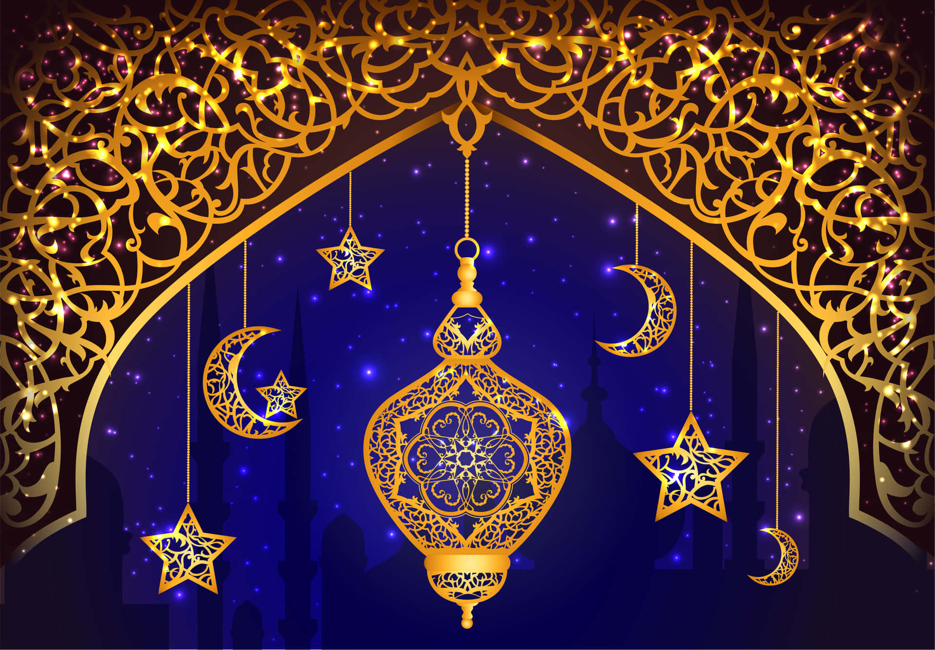 Ramadan Gold Lantern Picture